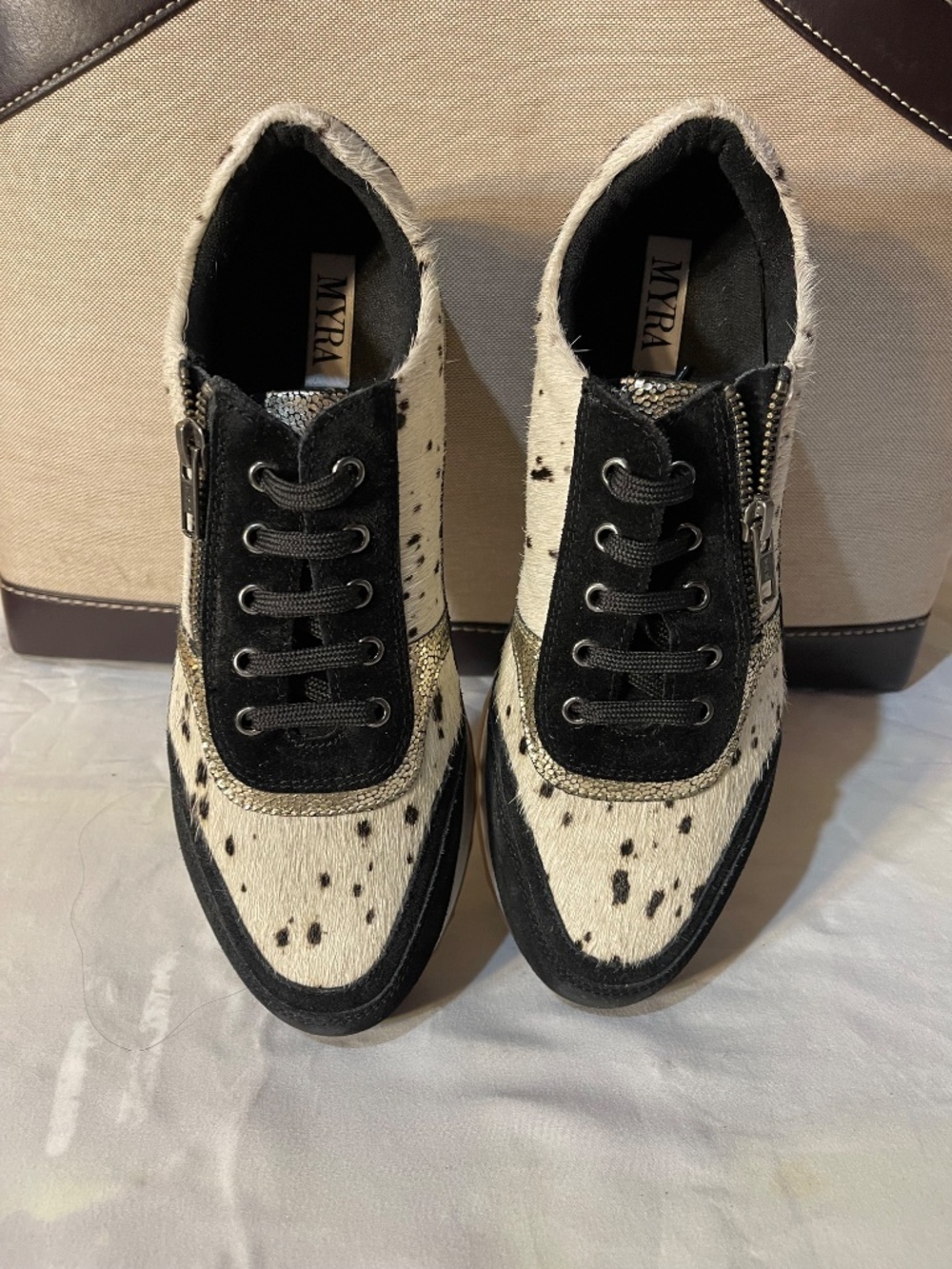 Myra Bag Black and White Spot Pony Hair Sneakers - Picture 4 of 8